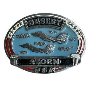 Desert Storm‎ Belt Buckle USA Enamel Patriotic Jet Fighter